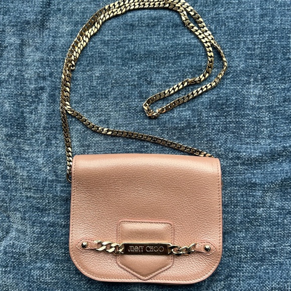 Jimmy Choo Shadow Crossbody/Shoulder Bag in Pink/Blush Leather with Gold Chain